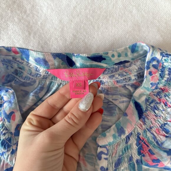Lily Pulitzer Essie Tank Top Blue Pink Shirt Blouse Womens Size XS Summer Beach - Picture 3 of 9